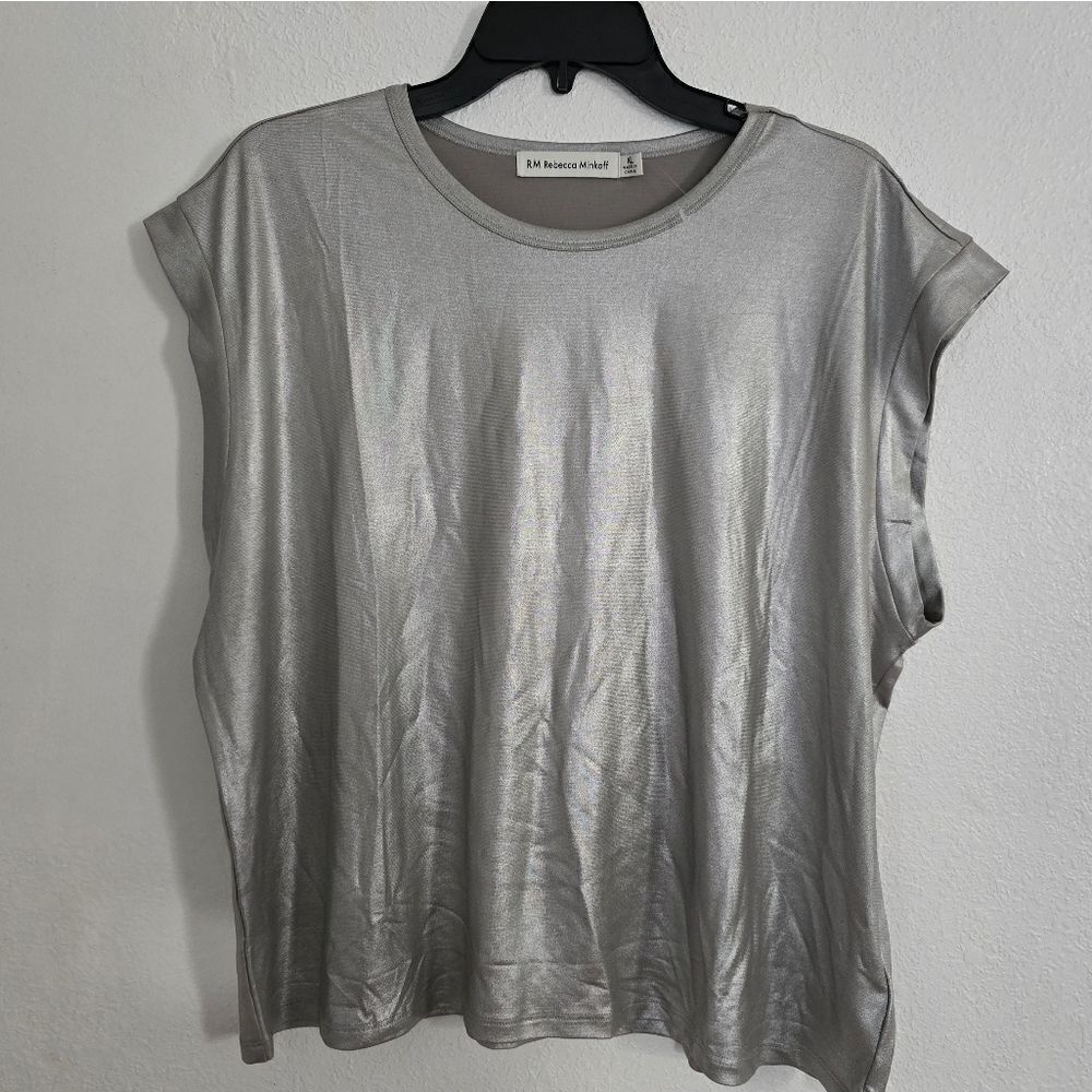 Rebecca Minkoff Silver Metallic Sleveeless Shirt Size XL